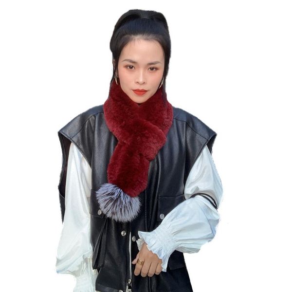 

women real rex fur scarf with silver fur pom pom neckerchief outdoor warm fluffy soft, Blue;gray