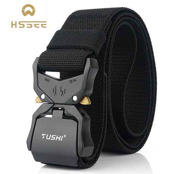 

hssee 2020 new elastic belt official genuine hard metal quick release buckle men's tactical belt men's accessories dropshipping, Black;gray