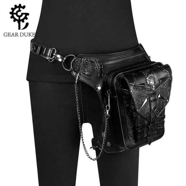 

2022new steampunk women's one shoulder messenger bag skull chain bag outdoor locomotive waist bag men