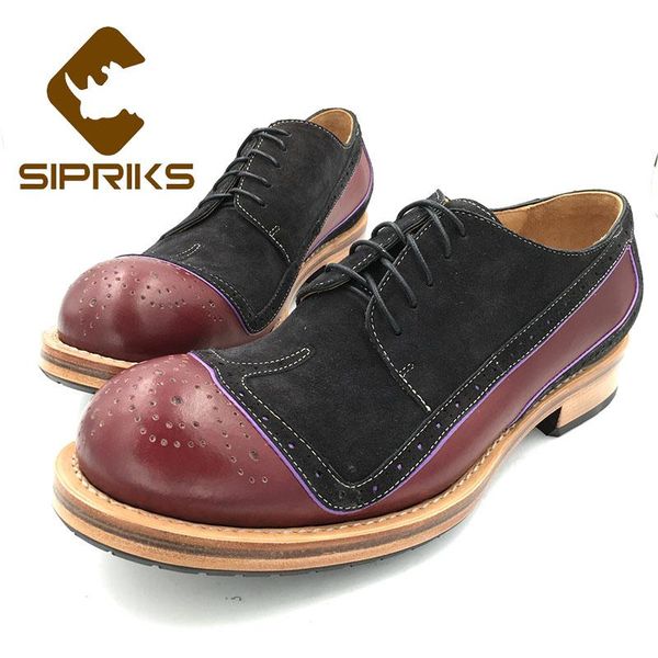 

sipriks mens calf leather wing tip dress shoes italian handmade sewing welted shoes thick leather sole footwear gents suits 45, Black
