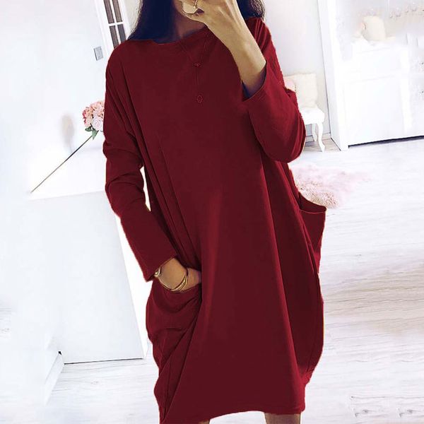 

spring casual loose dress women short party dress pocket pleated dress female long sleeve dresses for women short bodycon, Black;gray