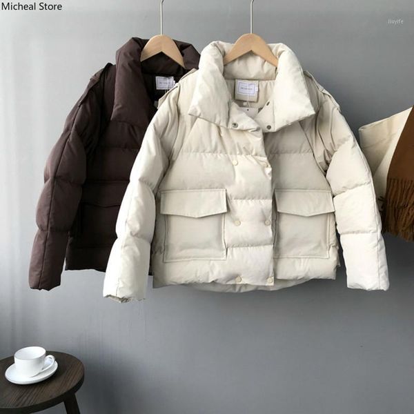 

2018 woman coat doble breasted jacket female outerwear cotton-padded jacket slim bread cotton-padded winter women1, Black