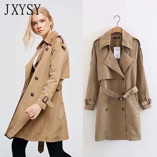 

jxysy 2020 autumn new fashion trench coat women khaki slim mid-long windbreaker outerwear lady with belt women trench coat, Black