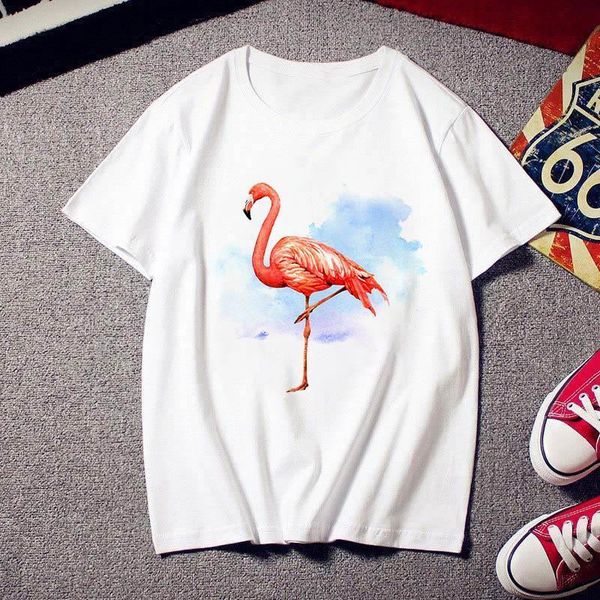 

flamingo fashion beauty t-shirt ladies design trendy 90s harajuku short-sleeved t-shirt white summer t-shirt drop shipping