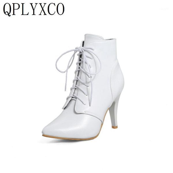 

qplyxco big size 32-46 ankle boots for women short spring autumn winter pointed toe high heels8cm party wedding shoes woman a-11, Black