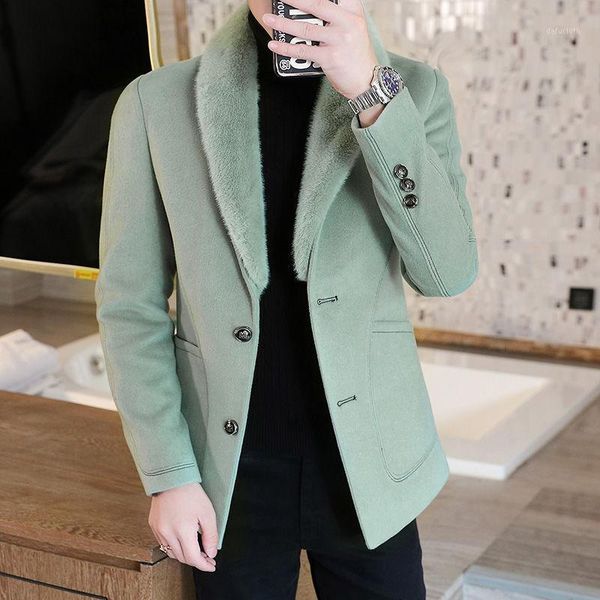 

abrigo largo hombre 2020 men big hair collar woolen coat korean version slim windbreaker thick warm jacket mens wool trench coat1, Black