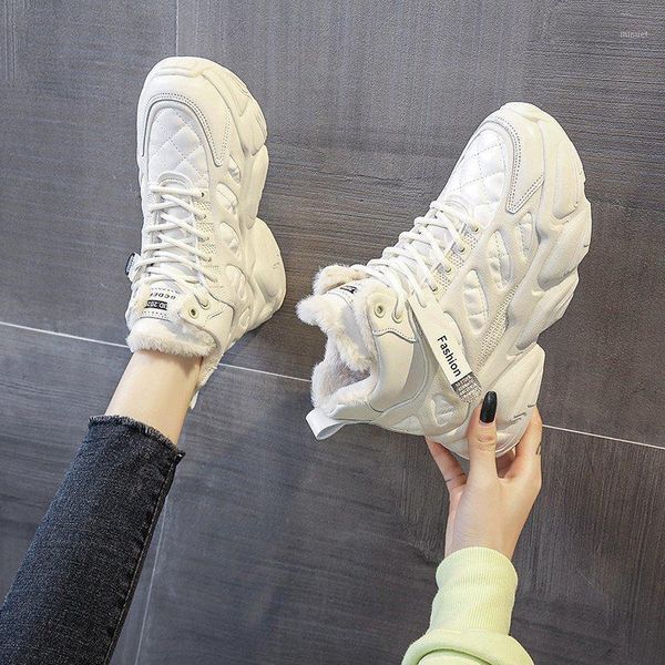 

women's boots 2020 winter casual sports women's shoes solid color all-match high-boots plus velvet warm snow1, Black