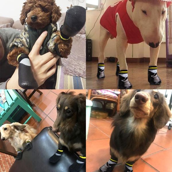 

4pcs/set outdoor waterproof nonslip anti-stain dog cat socks booties shoes wth rubber sole pet paw protector for small l jllmhj