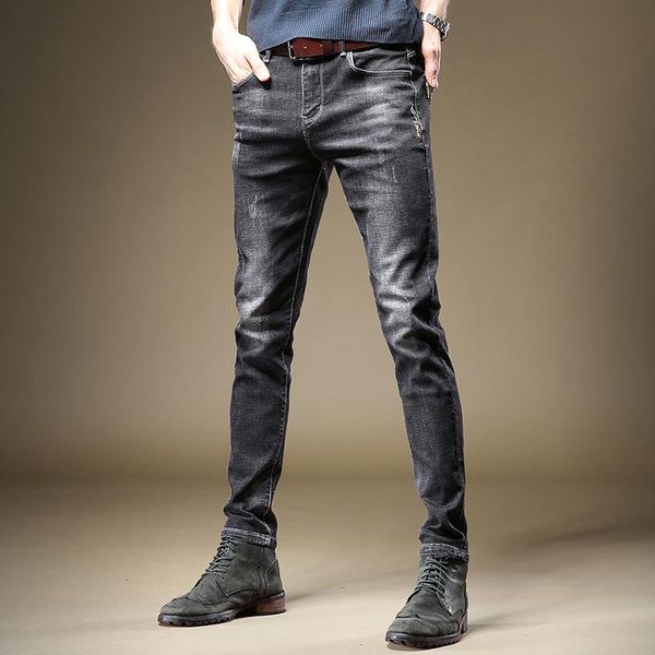 

black stretch jeans men regular fit straight pants fashion streetwear, Blue