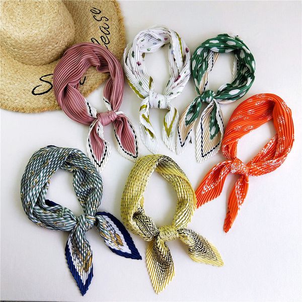 

new fashionable small silk twill neck hair kerchief scarf square foulard cheveux women crinkle head hijab scarves 70*70cm y201007, Blue;gray