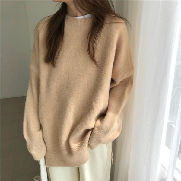 

long sleeve round neck loose slouchy pullover women's 2019 new korean sweater women1, White;black