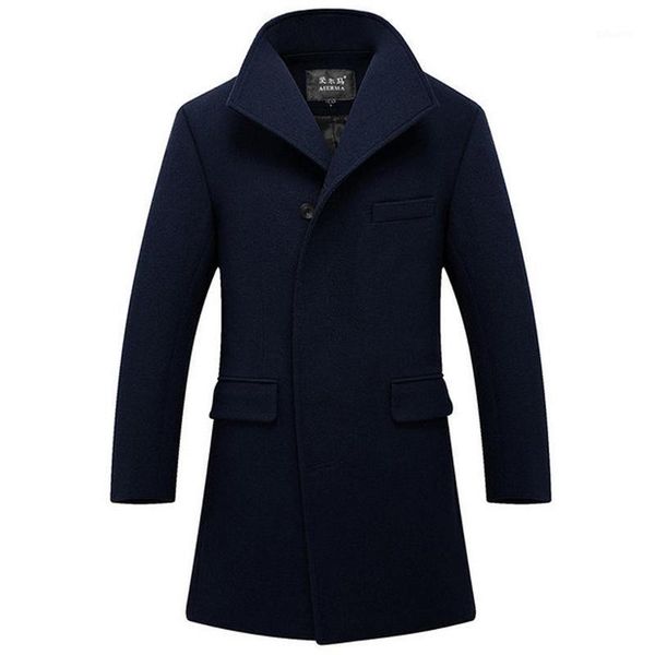 

new high-quality winter wool jacket men's wool blend casual slim men's long single breasted trench overcoat wholetide1, Black