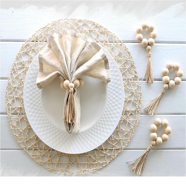 

4pcs handmade natural wooden bead napkin rings holder for weddings party home l decor table dinner decoration new qylqkc