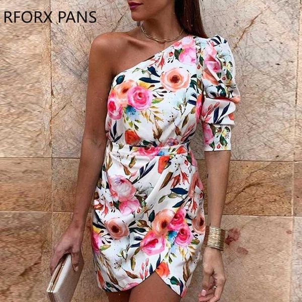 

one shoulder floral print bodycon dress1, Black;gray