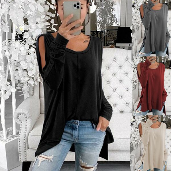 

women's t-shirt women fashion casual strapless long sleeve knitting tees female ladies tee clothing, White