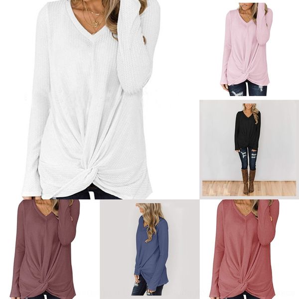 

osjhf fall 2019 new women's waffle coat long sleeve kink coat fall 2019 new women's waffle v-neck long sleeve kink v-neck t-shirt, White;black