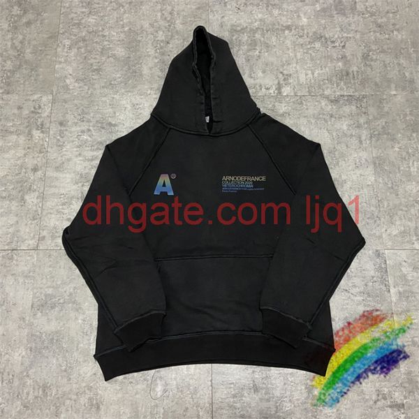 

washed old hoodie men women 1 colorful reflective hoody inside out pullover, Black