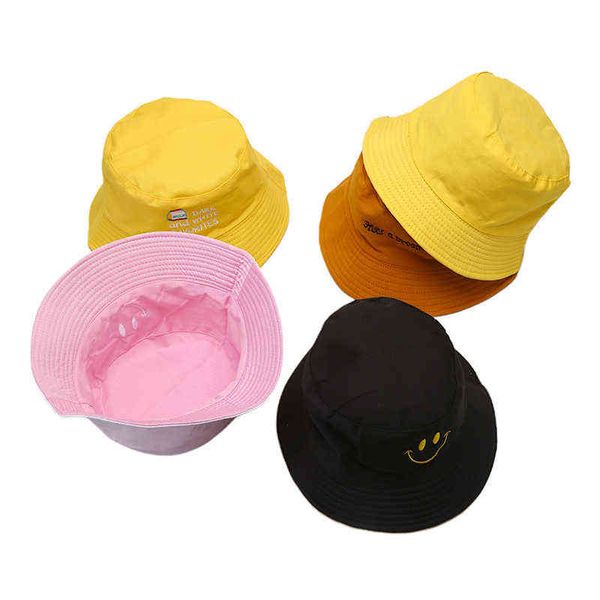 

hip hop hat fisherman hat double sided wear straberry embroidery panama bucket hat men women summer bucket cap send for friend g220311, Blue;gray