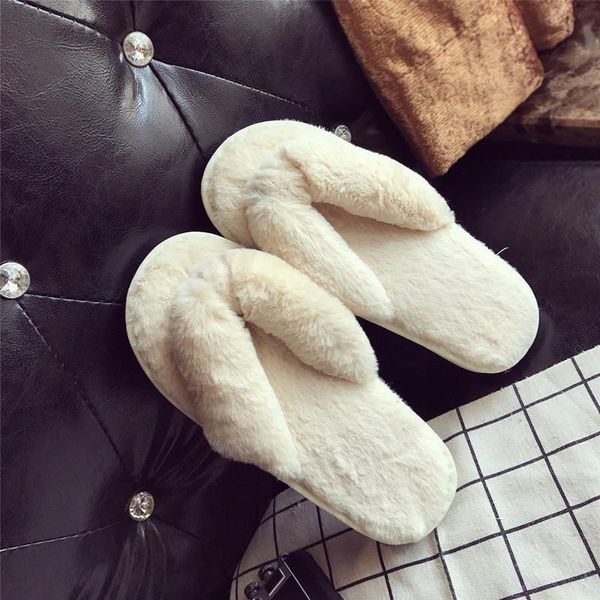 

slippers winter home fashion women's artificial fur thermal shoes flat bottom, Black