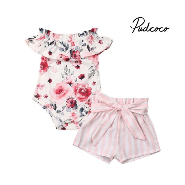 

pudcoco 2019 baby girl clothes newborn for female outfit infant clothing set summer flower print cover button fashion princess 1021, White