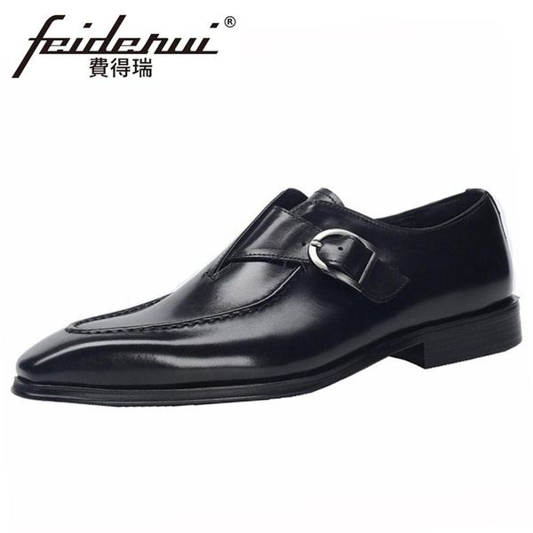 

plus size 48 genuine leather men's handmade single oxfords pointed toe monk strap man formal dress office party shoes bql298, Black