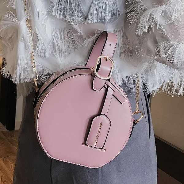 

mini circular pu leather women shoulder bags small cute phone purses single fashion portable frosted chain round crossbody bag