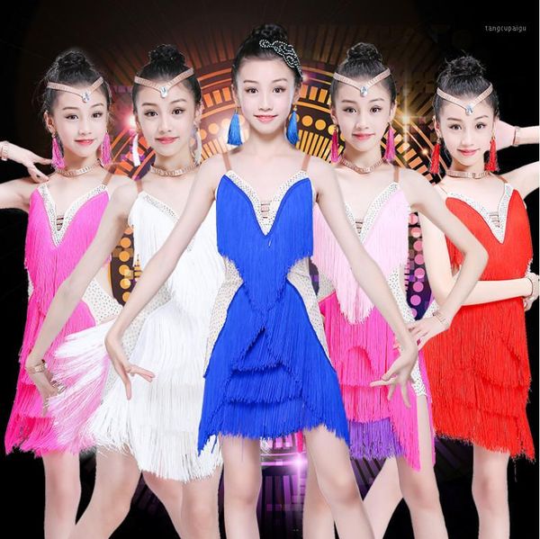 

2019 child kid children professional latin dance dress for girls ballroom dancing dresses for kids red fringe salsa tassel1, Black;red