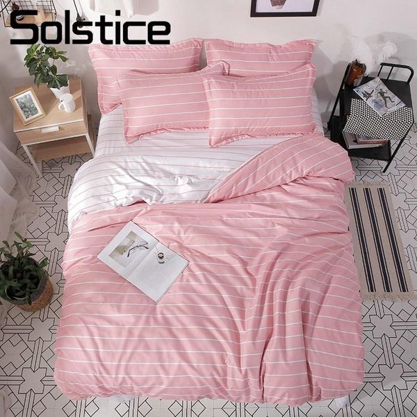 

solstice home textile pink stripe nordic simple bedding set 3/4pcs girl child woman bed linen duvet cover pillowcase sheet