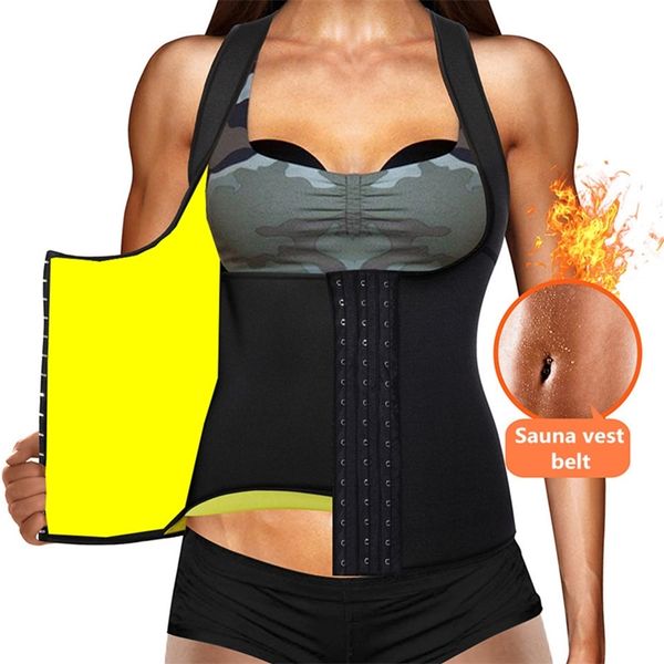 

women sweat vest neoprene sauna shirt for weight loss tummy fat burner slimming shapewear thermo body shaper sweat modeling belt 201222, Black;white