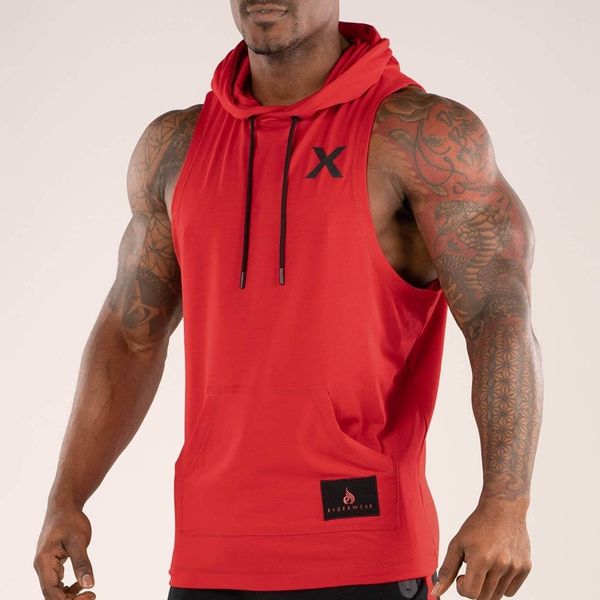 

mens bodybuilding hooded tank cotton sleeveless vest summer gyms fitness workout casual fashion brand crossfit clothing, White;black