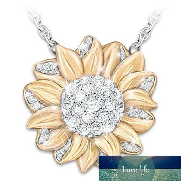 

new you are my sunshine sparkling sunflower carved pendant necklace heart rose zircon necklace jewelry valentine's day, Silver