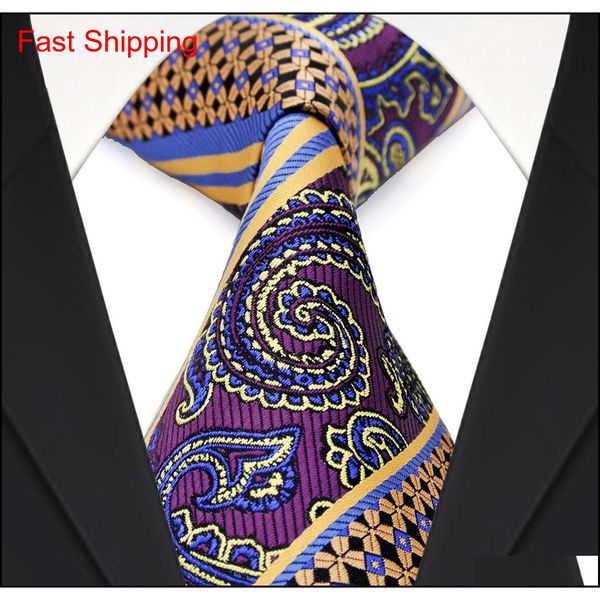

wholesale e9 mens ties multicolor purple yellow blue paisley stripes neckties 100% qylkqm nana_shop, Blue;purple