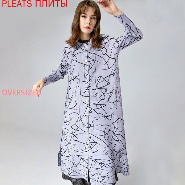 

women's trench coats pleated light luxury coat mid-length miyake printed three-row white design lapel long-sleeved windbreaker autumn, Tan;black