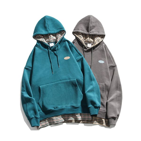 

2021 new hip-hop high street retro chess sew hoodie fashion couple's jacket two pieces man and woman 306y, Black