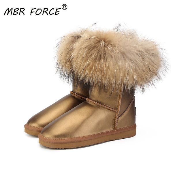 

mbr force women 100% natural real fox fur snow fashion boots of genuine leather waterproof q1104, Black
