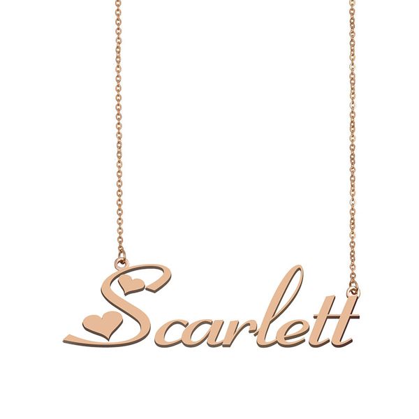

Scarlett Name Necklace Custom Nameplate Pendant for Women Girls Birthday Gift Kids Best Friends Jewelry 18k Gold Plated Stainless Steel, Silver