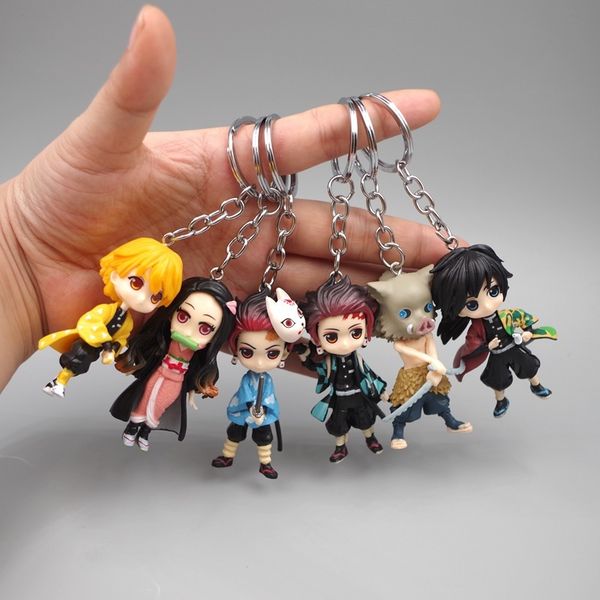 

6pcs anime demon blade keychain anime kimetsu no yaiba figure tanjirou nezuko action figure demon slayer figurine toy key chain 201021, Slivery;golden
