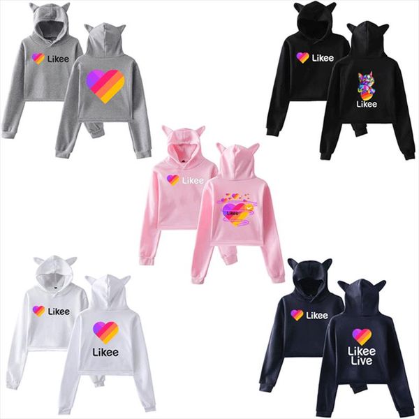 

cats crop hoodie russian style cool cat ear likes app likes women hoodies women rainbow sweatshirt trend streetwear hip hop, Black