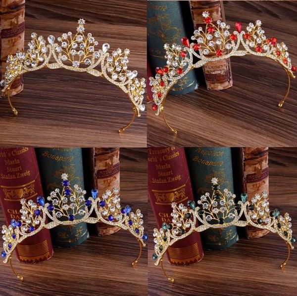 

hair clips & barrettes wedding bridal red blue green crystal gold tiaras crowns princess pageant prom rhinestone tiara headband bride access, Golden;silver