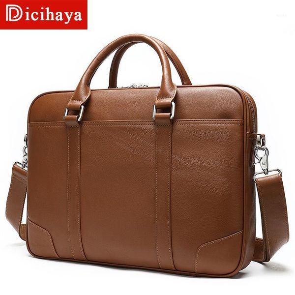 

briefcases dicihaya leather business handbags men's genuine retro first layer 14 inch computer horizontal briefcase1