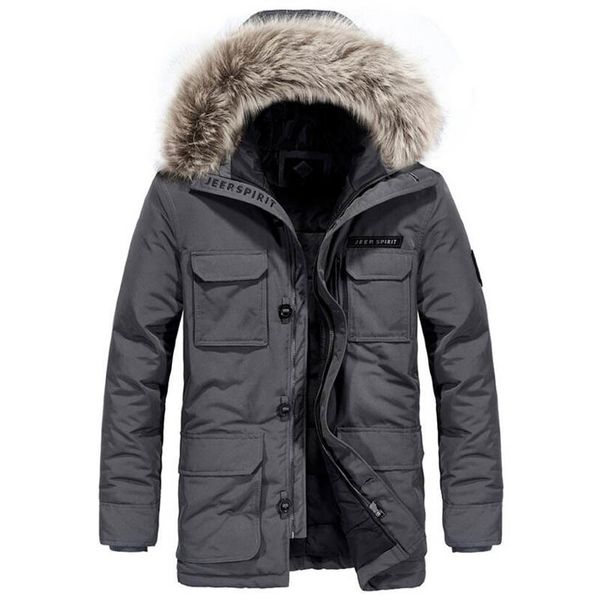 

winter duck down jacket men fashion casual hooded fur collar thick warm windbreaker winter coat men plus size m-xxxl parka coat, Black