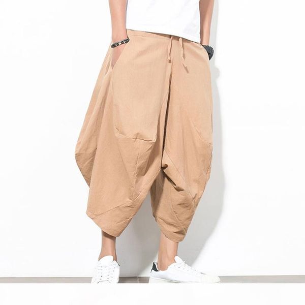 

men's pants cotton wide leg joggers harem pants trousers men drop crotch baggy solid vintage hip-hop male plus size 2018, Black