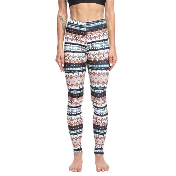 

new sports fitness leggings women snowflake print christmas leggins polyester plus size casual elastic leggings calzas mujer, Black