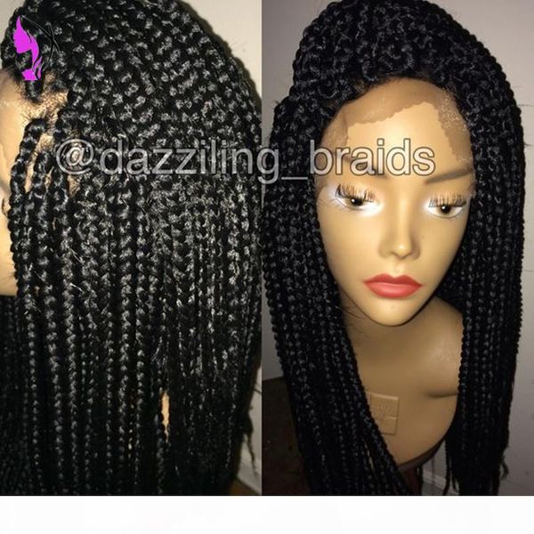 

elling frontal lace wig black synthetic braided wig heat resistant box braids wig for african american