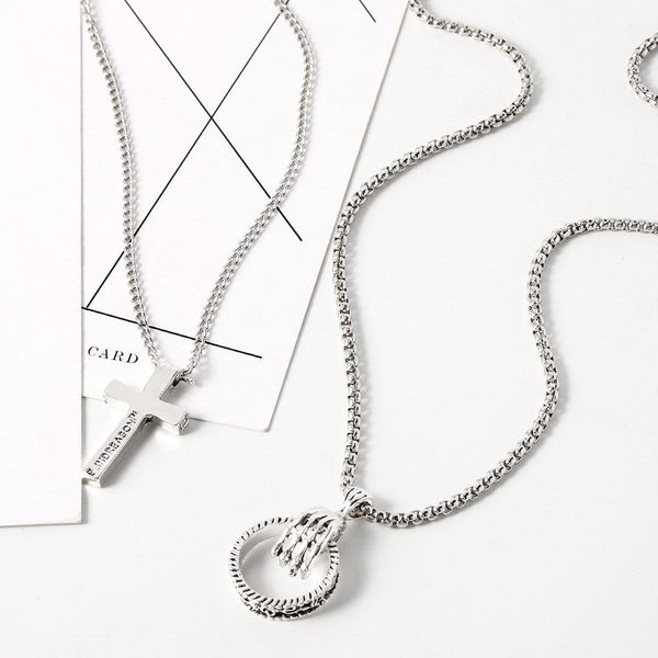 

vintage cross chain подвеска punk hip hip silver цвет металла многослойная рок длинные цепи ожерелья для женщин партии ювелирных изделий wmt, Black;white
