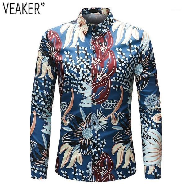 

2019 spring new men printed men's slim fit long mouw printed men's business casual party shirt  -4xl1, White;black