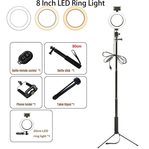 

8 inch profession led ring lamp with stand pgraphy light youtube live light ring with tripod for cell phone selfie lamp