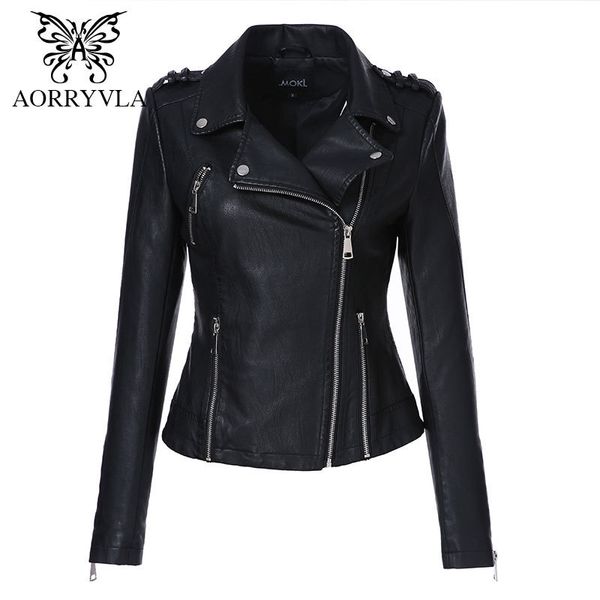 

aorryvla spring women's moto biker zipper jacket black faux pu leather coat short slim style fashion ladies leather jacket 201030