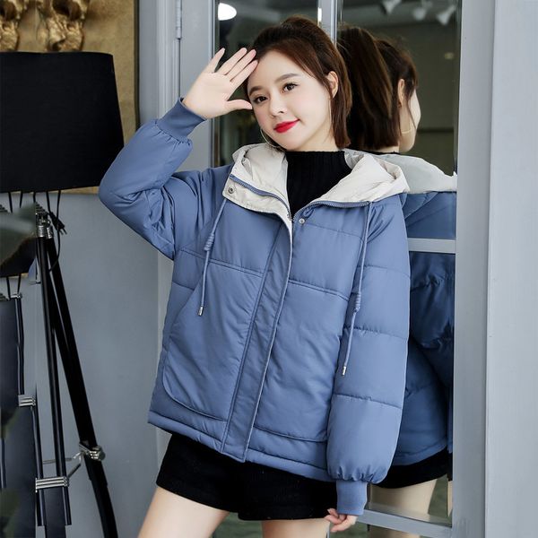 

2021 newstyle female cold coat plus size short hooded women's winter jackets big pockets cotton padded thick woman x6lq, Black