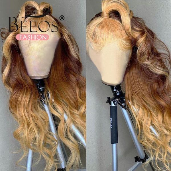 

#4 #27 ombre colored human hair wigs pre plucked lace front human hair wigs ombre remy body wave frontal wig for black women, Black;brown